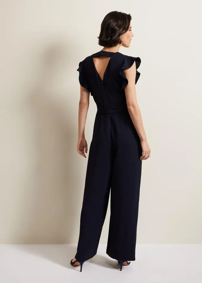 Kallie V Neck Frill Jumpsuit Navy Women Phase Eight Dresses