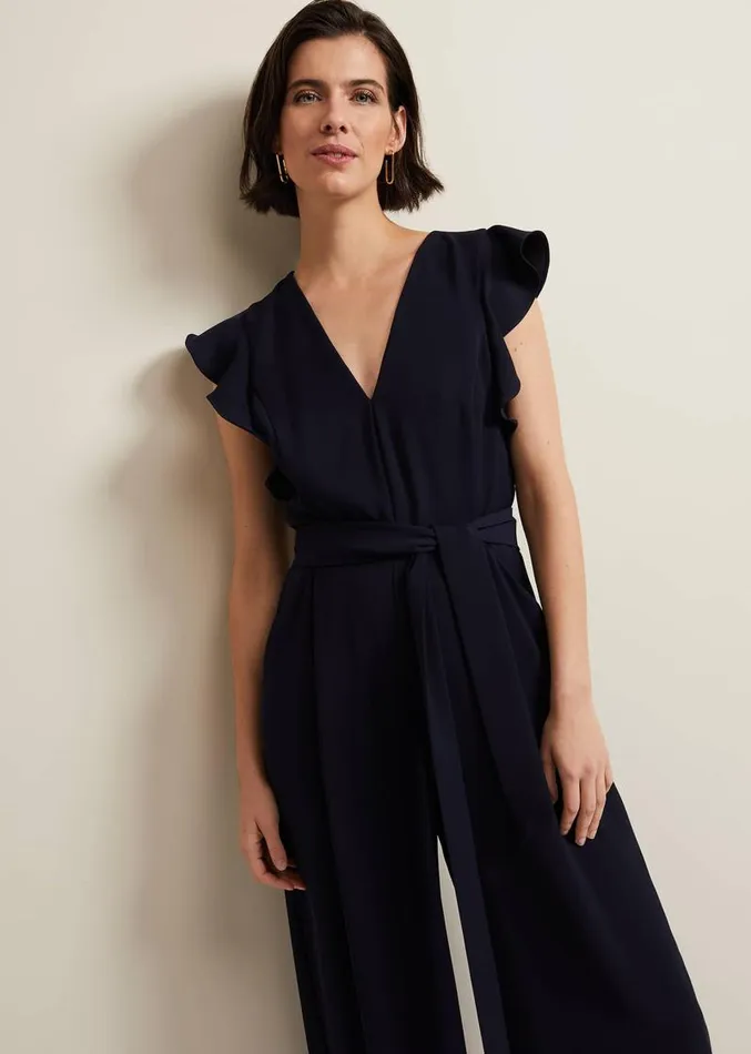 Kallie V Neck Frill Jumpsuit Navy Women Phase Eight Dresses