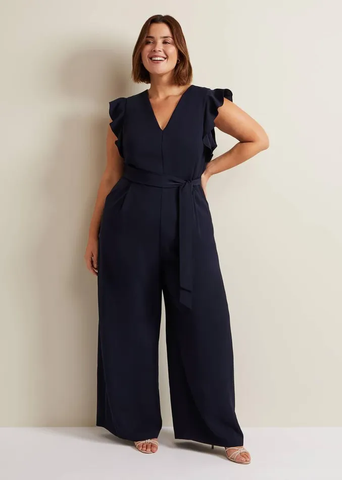 Kallie V Neck Frill Jumpsuit Navy Women Phase Eight Dresses