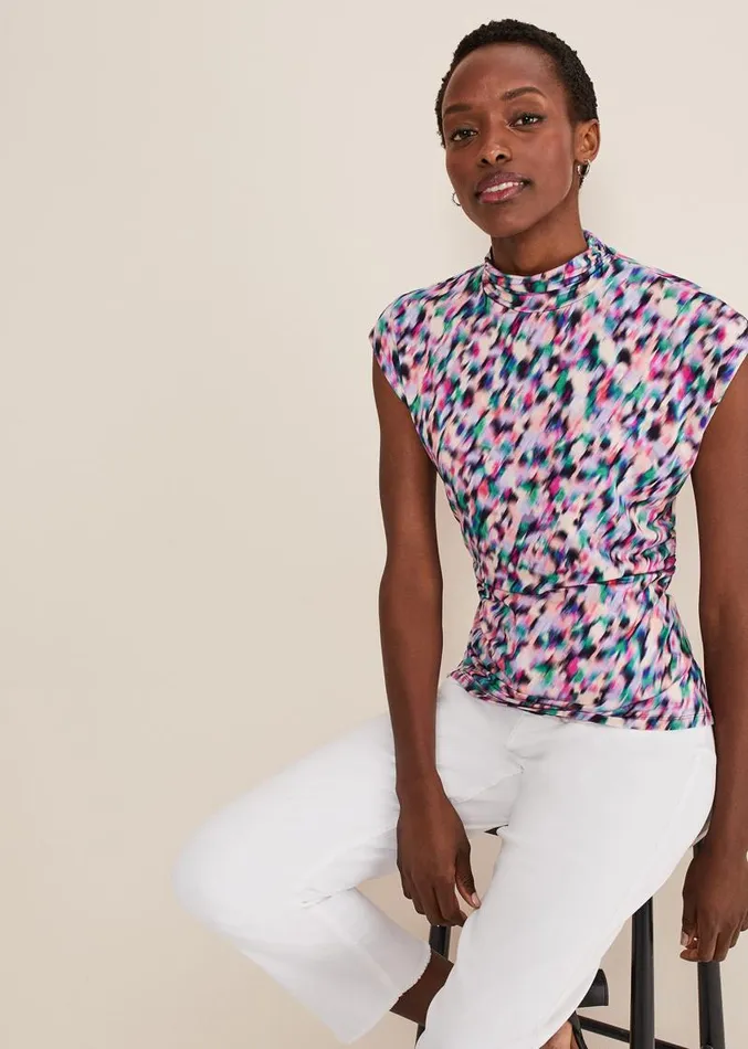 Karelena High Neck Top Pink Multi Women Phase Eight Tops and TShirts