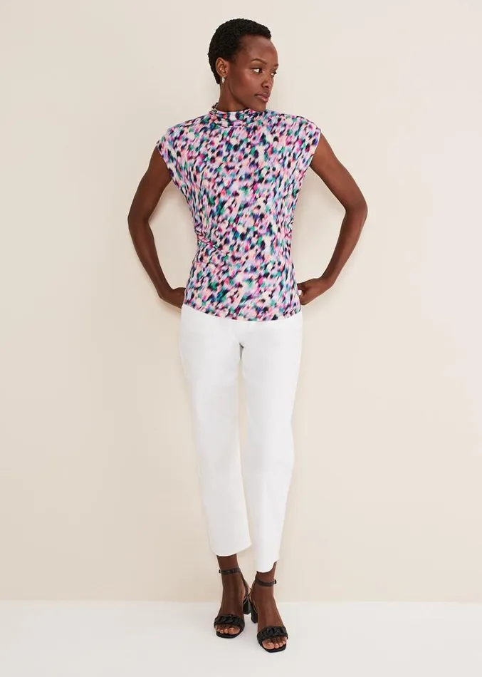 Karelena High Neck Top Pink Multi Women Phase Eight Tops and TShirts