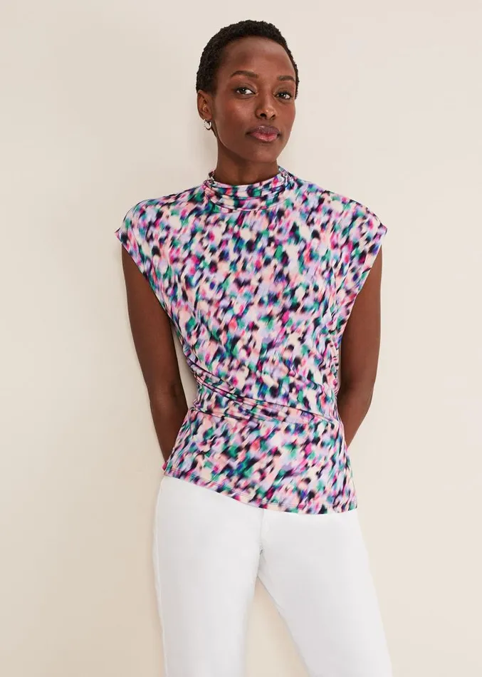 Karelena High Neck Top Pink Multi Women Phase Eight Tops and TShirts