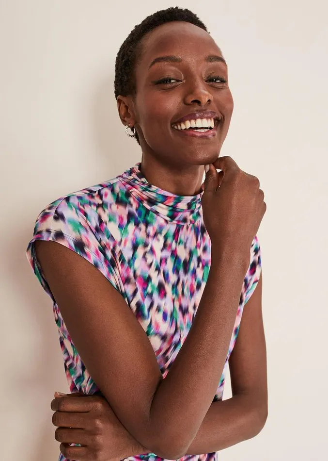 Karelena High Neck Top Pink Multi Women Phase Eight Tops and TShirts
