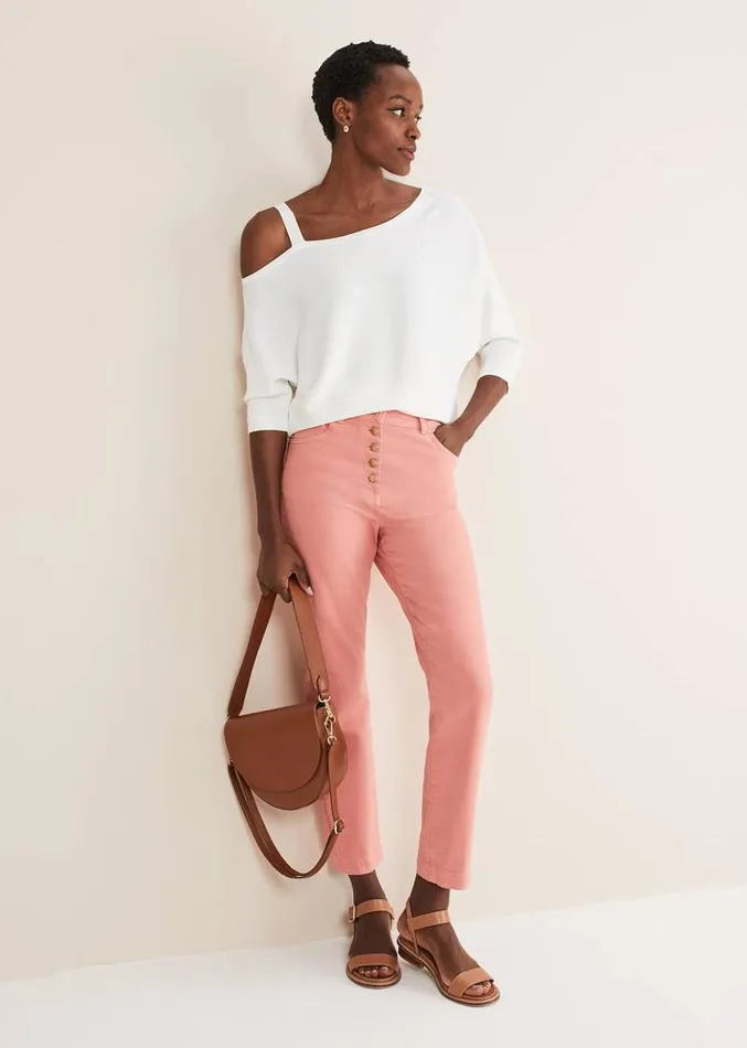 Karlie Button Through Straight Leg Jeans Apricot Women Phase Eight Trousers