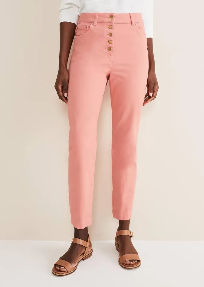 Karlie Button Through Straight Leg Jeans Apricot Women Phase Eight Trousers