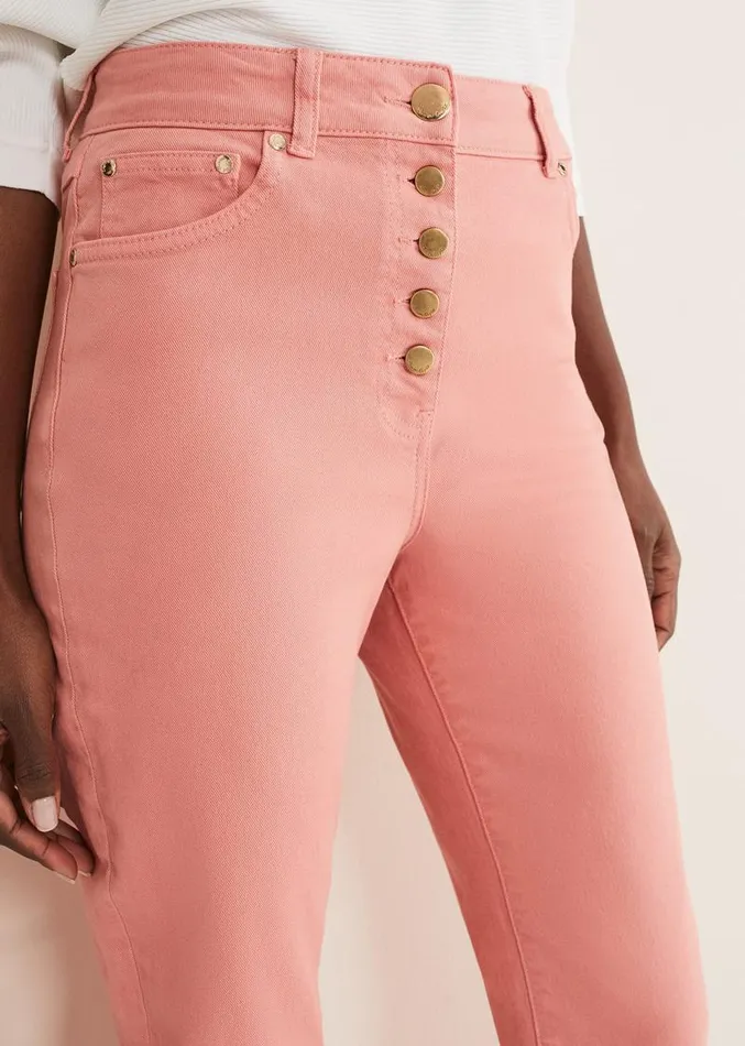 Karlie Button Through Straight Leg Jeans Apricot Women Phase Eight Trousers