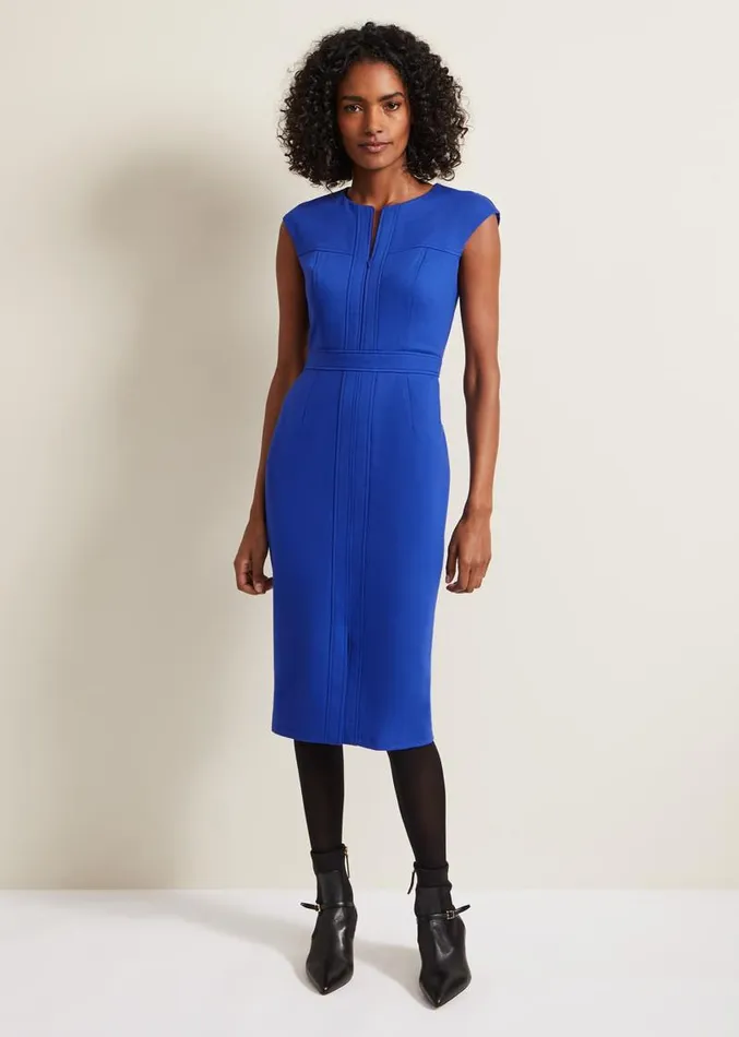Karmie Ponte Fitted Pencil Dress Blue Women Phase Eight Dresses