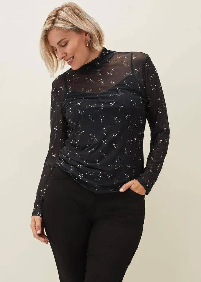 Kelby Floral Mesh Top Black Women Phase Eight Tops and TShirts
