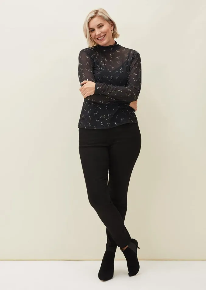 Kelby Floral Mesh Top Black Women Phase Eight Tops and TShirts