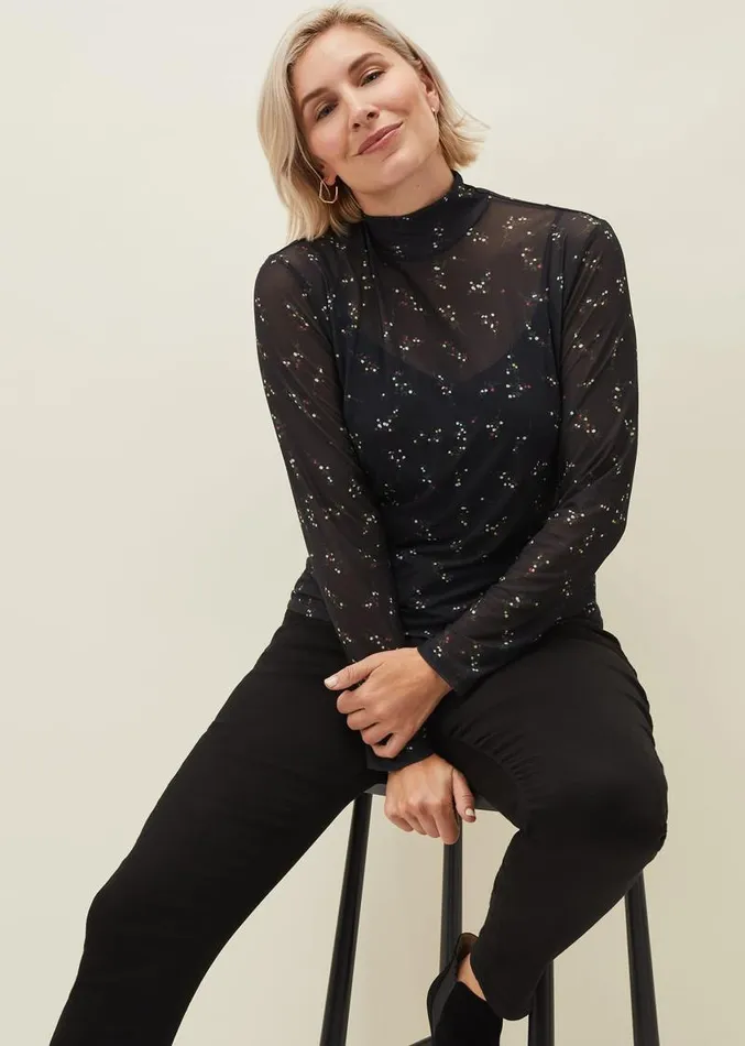 Kelby Floral Mesh Top Black Women Phase Eight Tops and TShirts