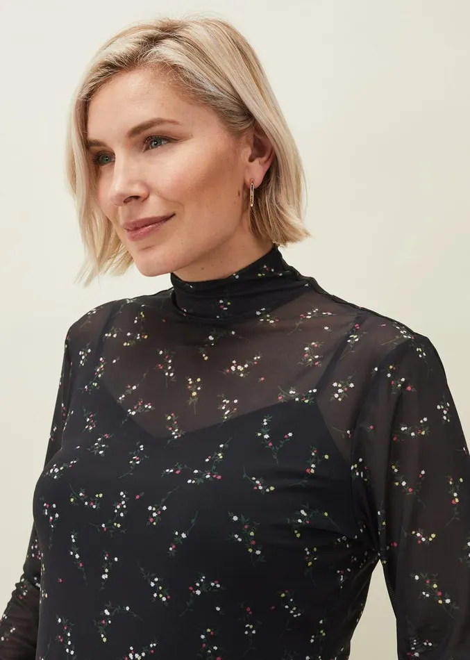 Kelby Floral Mesh Top Black Women Phase Eight Tops and TShirts