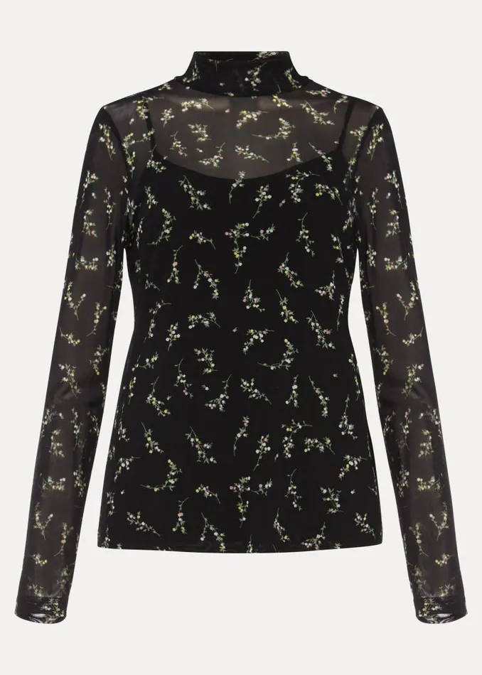 Kelby Floral Mesh Top Black Women Phase Eight Tops and TShirts