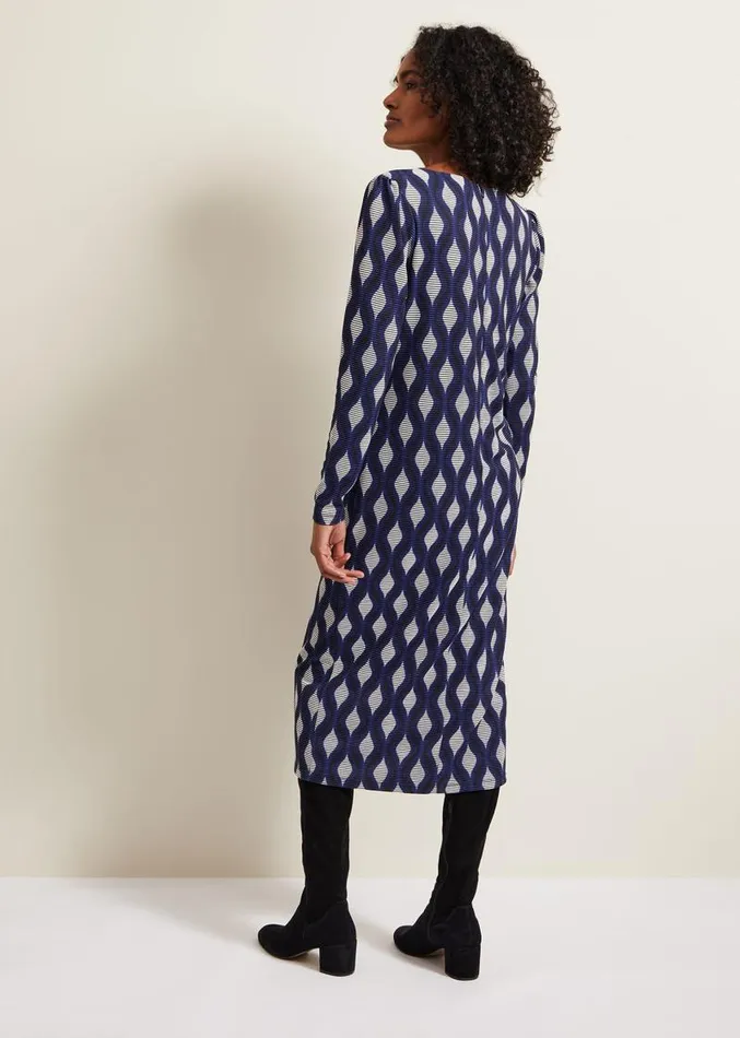 Kelly Geo Midi Shift Dress Blue Women Phase Eight Dresses