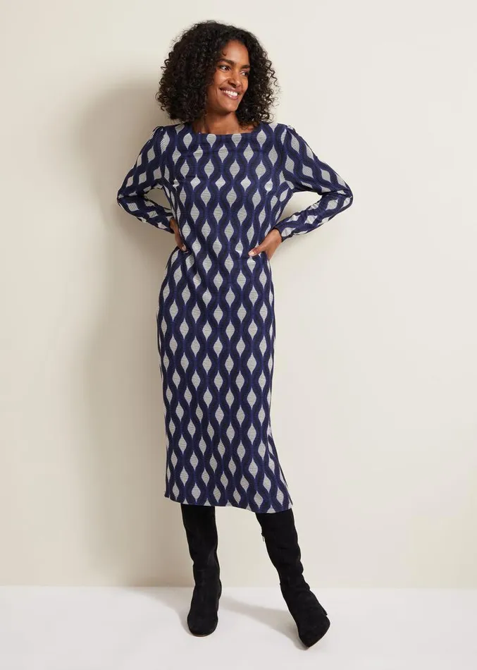 Kelly Geo Midi Shift Dress Blue Women Phase Eight Dresses