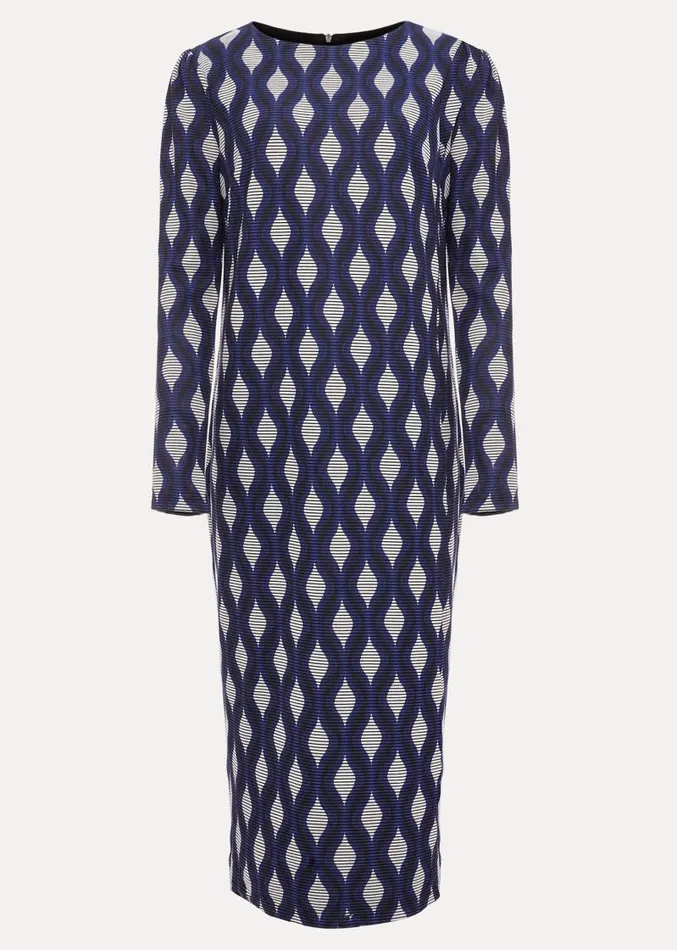 Kelly Geo Midi Shift Dress Blue Women Phase Eight Dresses