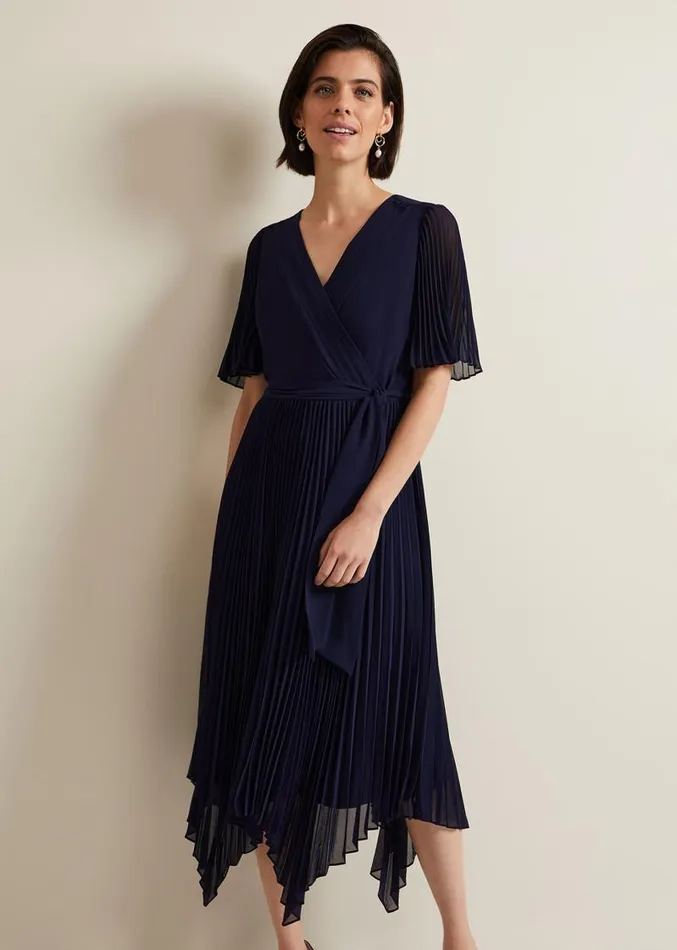 Kendall Pleated Midi Dress Navy Women Phase Eight Dresses