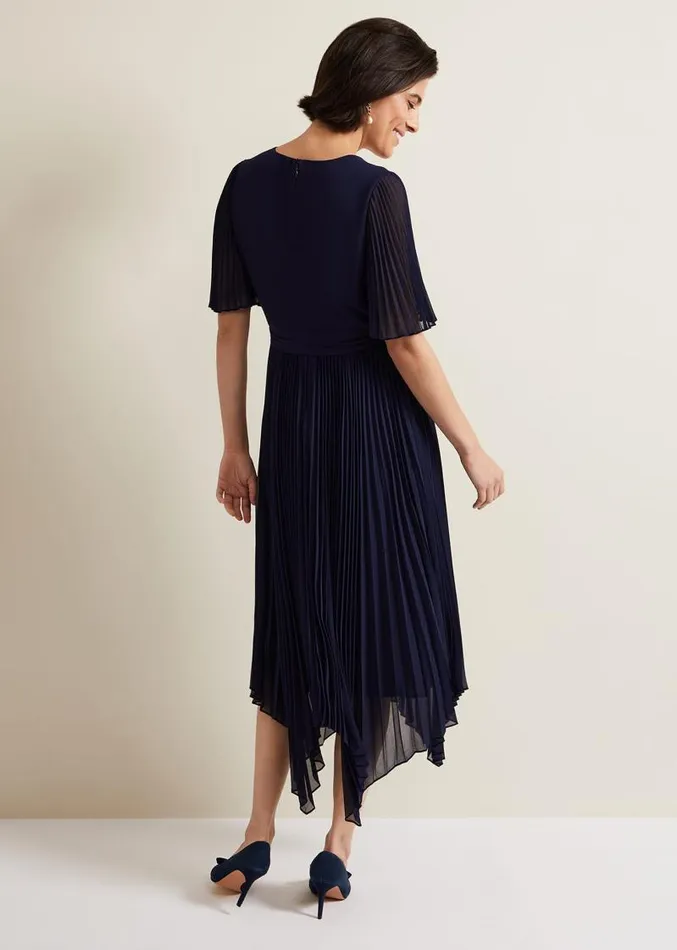Kendall Pleated Midi Dress Navy Women Phase Eight Dresses