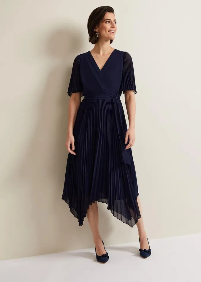 Kendall Pleated Midi Dress Navy Women Phase Eight Dresses