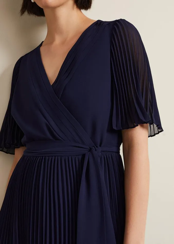 Kendall Pleated Midi Dress Navy Women Phase Eight Dresses