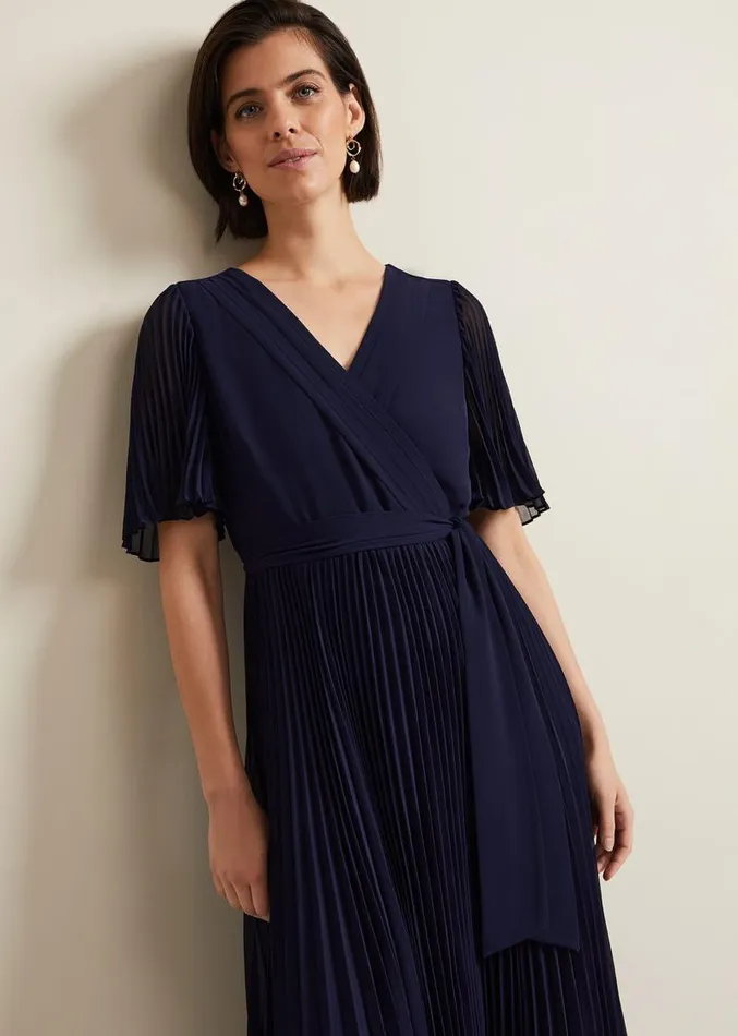 Kendall Pleated Midi Dress Navy Women Phase Eight Dresses