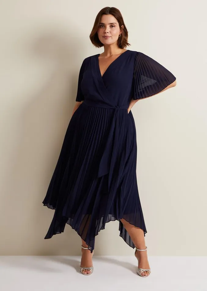 Kendall Pleated Midi Dress Navy Women Phase Eight Dresses