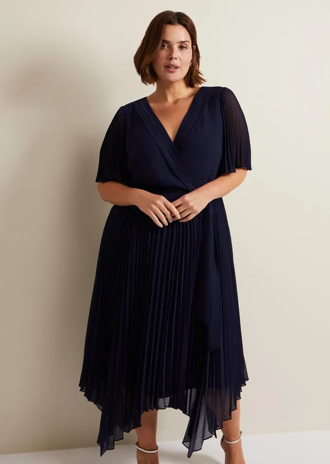 Kendall Pleated Midi Dress Navy Women Phase Eight Dresses