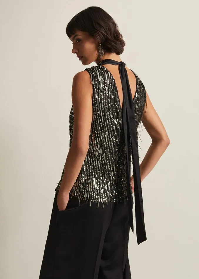 Kerrie Tassel Sequin Top Black Women Phase Eight Tops and TShirts