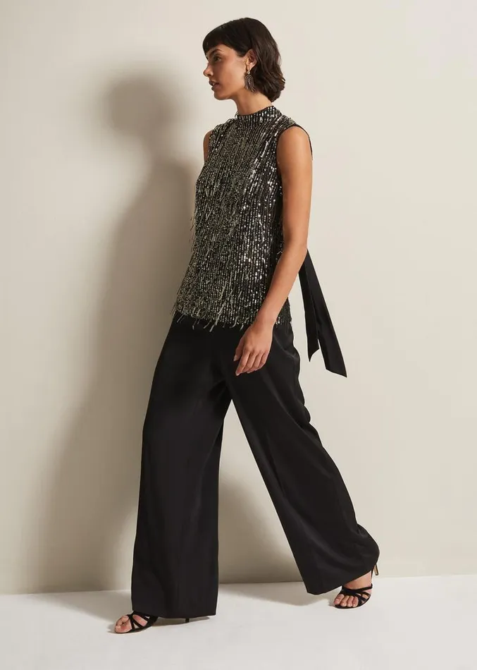Kerrie Tassel Sequin Top Black Women Phase Eight Tops and TShirts