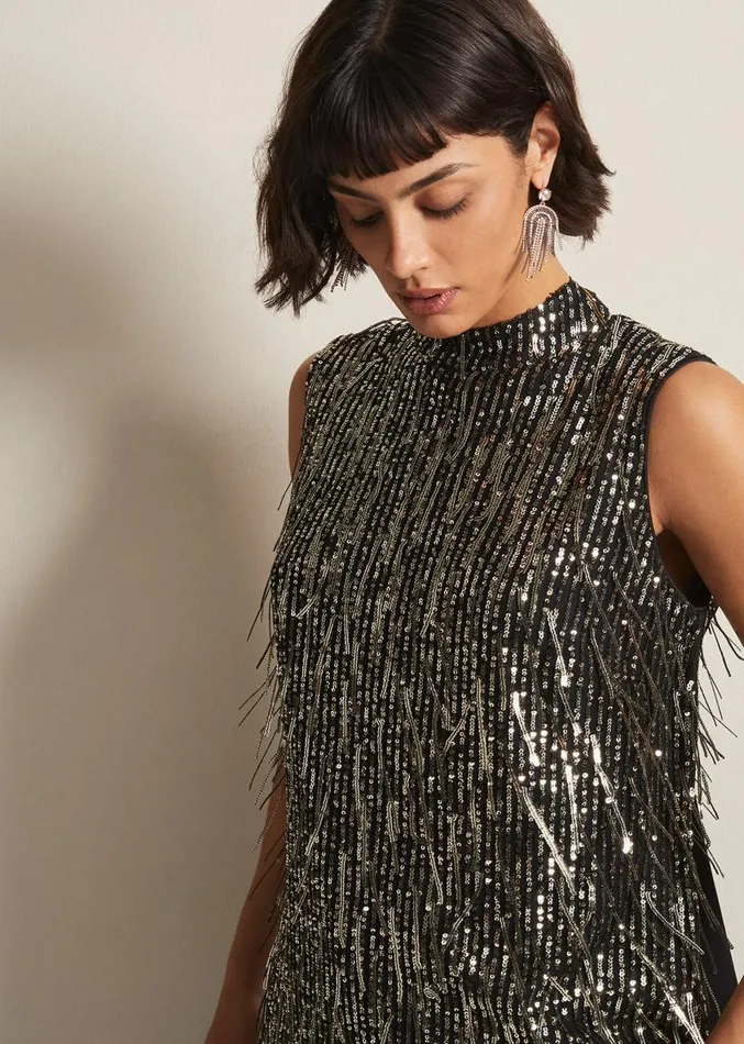 Kerrie Tassel Sequin Top Black Women Phase Eight Tops and TShirts