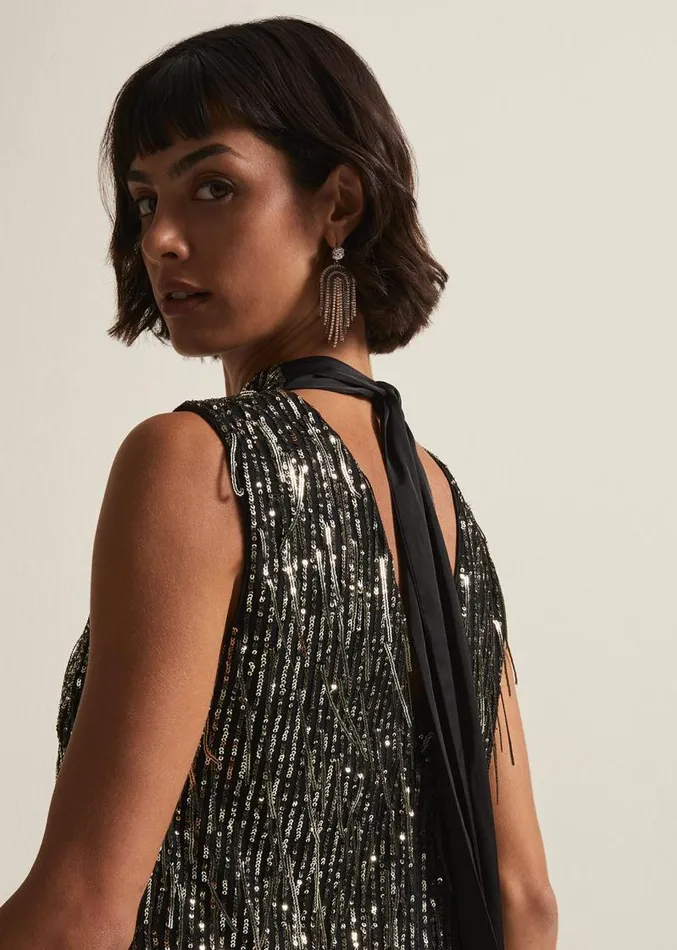 Kerrie Tassel Sequin Top Black Women Phase Eight Tops and TShirts