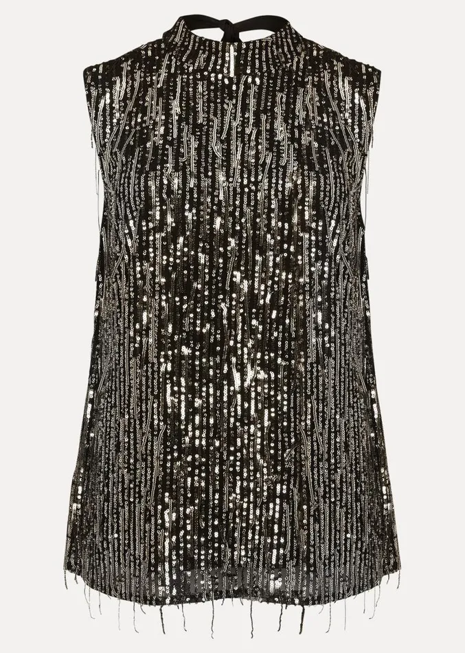 Kerrie Tassel Sequin Top Black Women Phase Eight Tops and TShirts