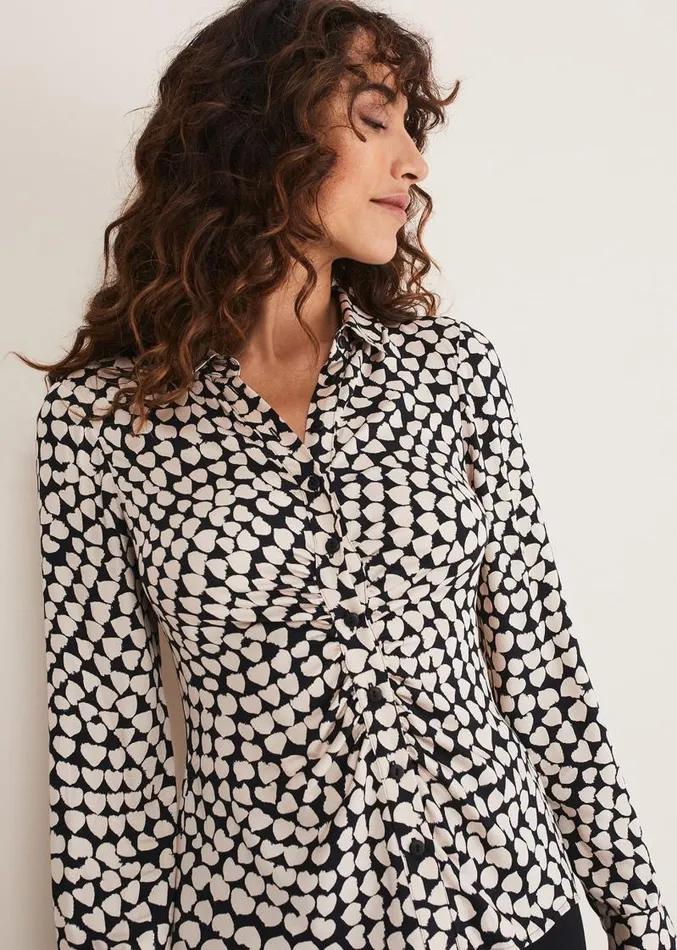 Kesia Ruched Front Heart Print Shirt Blackcamel Women Phase Eight Shirts and Blouses Kesia Ruched Front Heart Print Shirt Blackcamel Women Phase Eight Shirts and Blouses