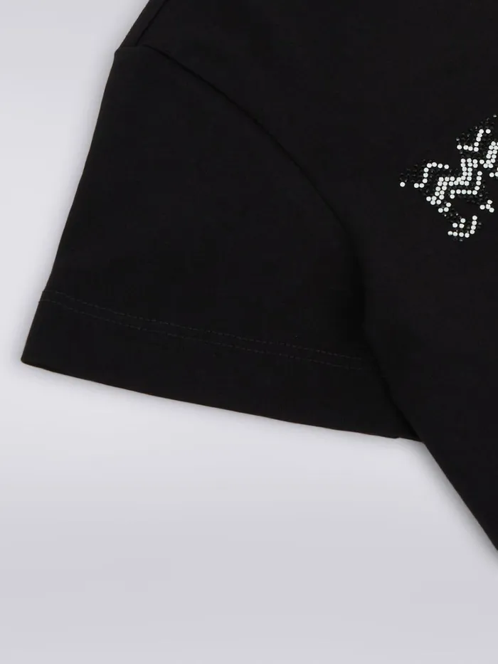 Kids Cotton TShirt With Rhinestone Logo Black Missoni Clothing Kids Cotton TShirt With Rhinestone Logo Black Missoni Clothing