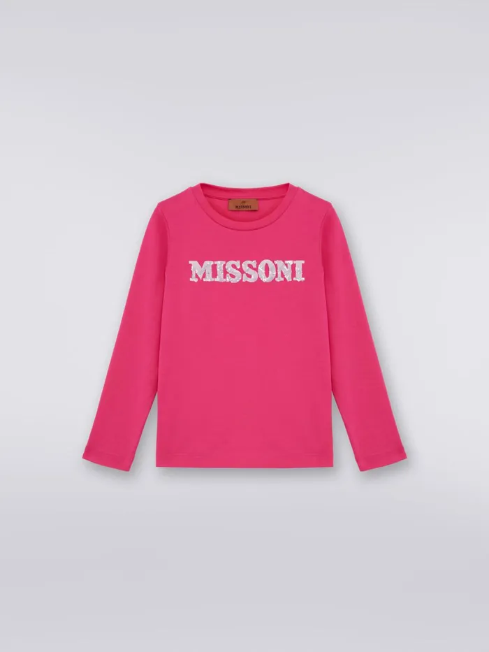 Kids LongSleeved Cotton Pullover With Sequin Logo Pink Missoni Clothing