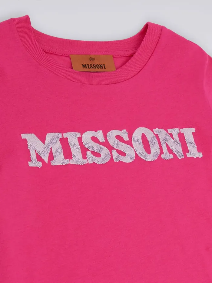 Kids LongSleeved Cotton Pullover With Sequin Logo Pink Missoni Clothing