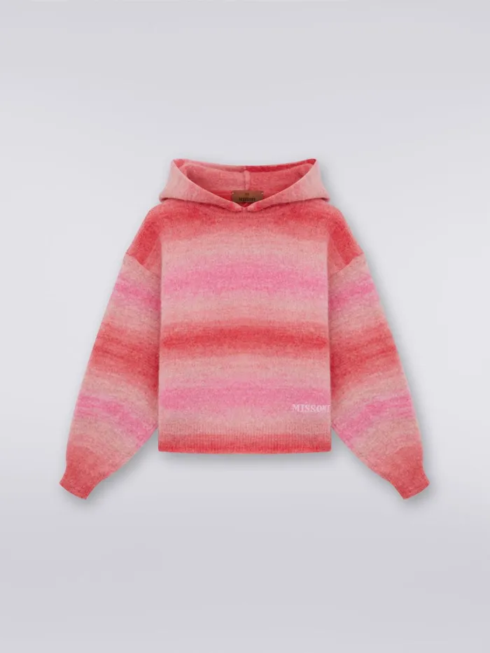 Kids Striped Wool Blend Hooded Pullover Pink Missoni Clothing