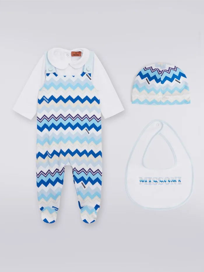 Kids ThreePiece Set With Cotton Jumpsuit Bib And Docker Hat With Zigzag Pattern Multicoloured Missoni Baby 024 Months