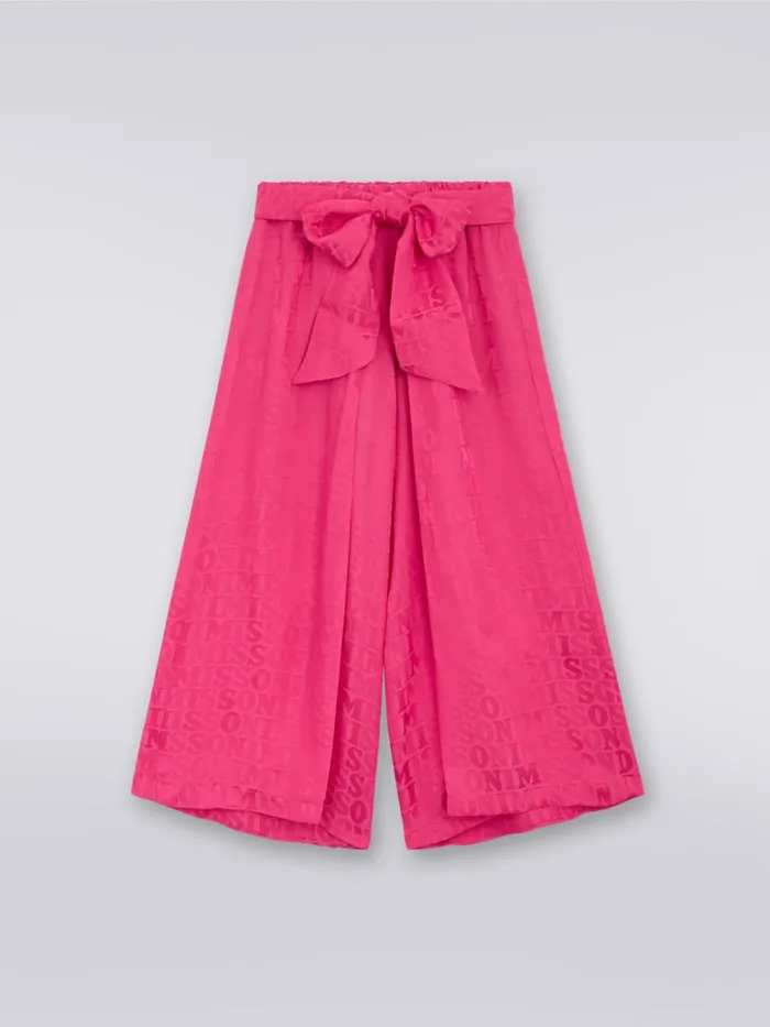 Kids Viscose Blend Palazzo Trousers With Logo Lettering Pink Missoni Clothing