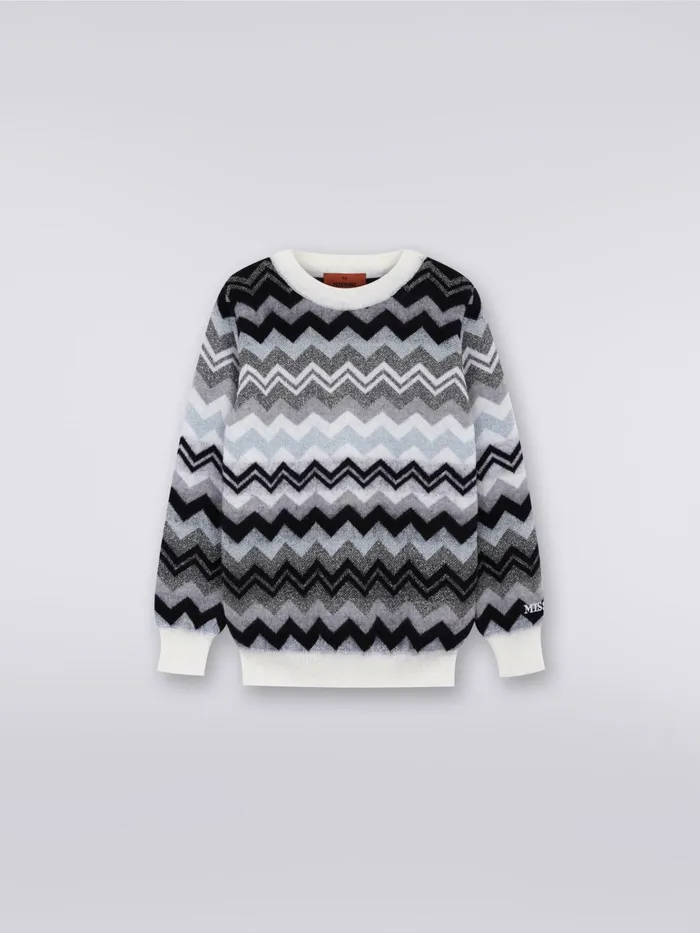 Kids Zigzag Wool CrewNeck Pullover Black and White Missoni Clothing
