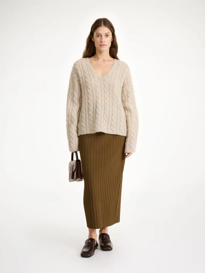 Knitwear Women By Malene Birger Cimone CableKnit Sweater Oyster Gray