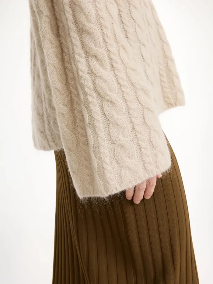 Knitwear Women By Malene Birger Cimone CableKnit Sweater Oyster Gray