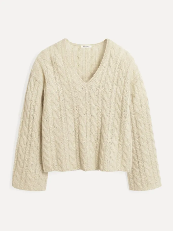 Knitwear Women By Malene Birger Cimone CableKnit Sweater Oyster Gray