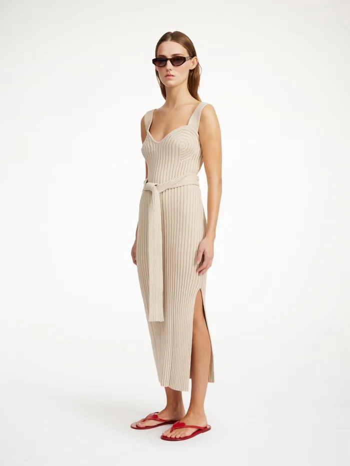 Knitwear Women By Malene Birger Honeya Ribbed Maxi Dress Oyster Gray