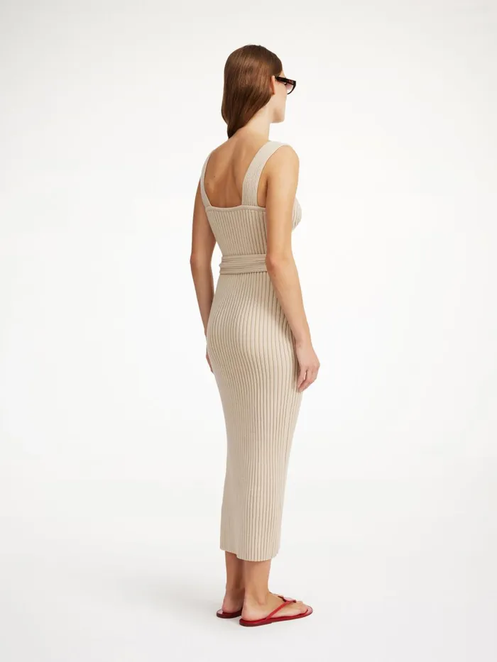 Knitwear Women By Malene Birger Honeya Ribbed Maxi Dress Oyster Gray
