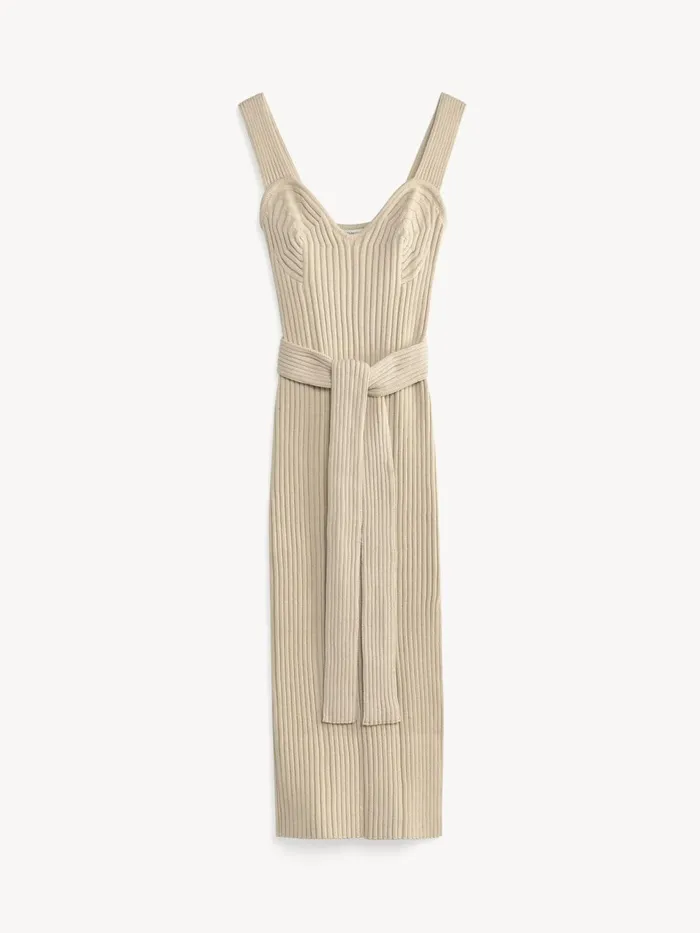 Knitwear Women By Malene Birger Honeya Ribbed Maxi Dress Oyster Gray