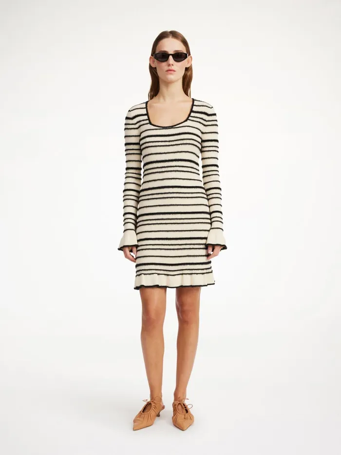 Knitwear Women By Malene Birger Mailey Midi Dress Black Stripe
