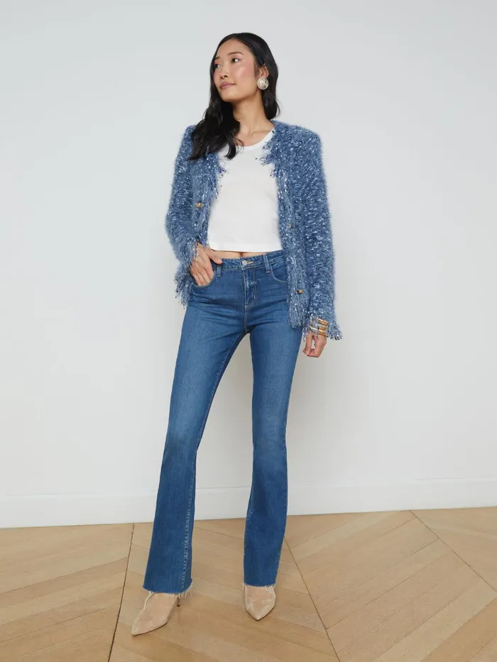 L039Agence Blazers and Jackets Women Azure Fringe Cardigan Blazer Blue Multi L039Agence Blazers and Jackets Women Azure Fringe Cardigan Blazer Blue Multi