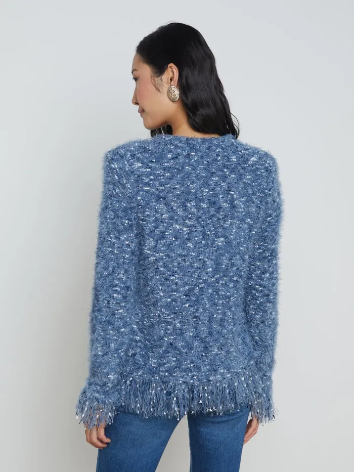 L039Agence Blazers and Jackets Women Azure Fringe Cardigan Blazer Blue Multi L039Agence Blazers and Jackets Women Azure Fringe Cardigan Blazer Blue Multi