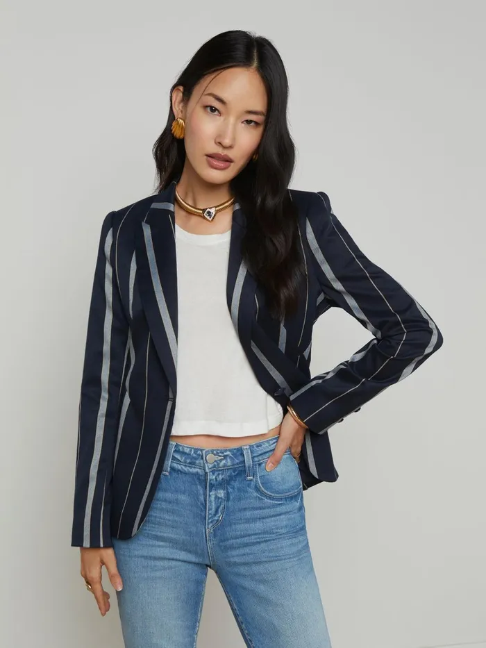 L039Agence Blazers and Jackets Women Clementine Striped Blazer Midnight Multi Stripe