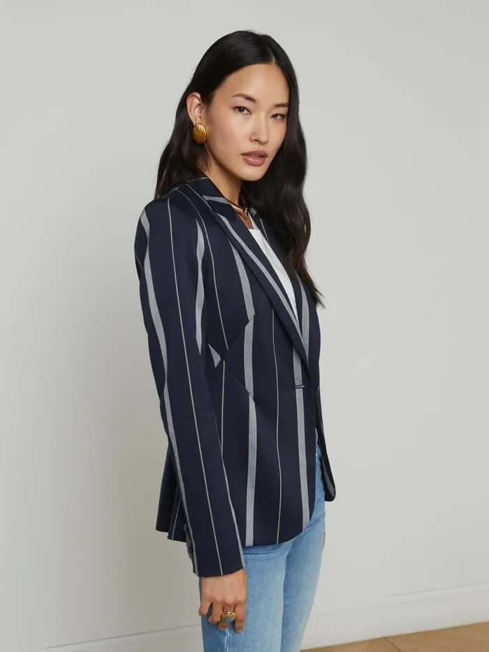 L039Agence Blazers and Jackets Women Clementine Striped Blazer Midnight Multi Stripe L039Agence Blazers and Jackets Women Clementine Striped Blazer Midnight Multi Stripe